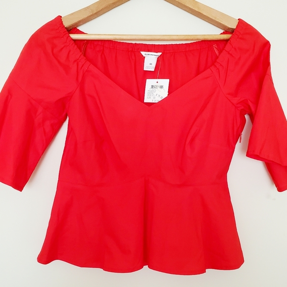 Club Monaco Tops - Club Monaco red peplum off shoulder blouse